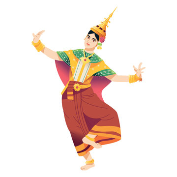 Vector Traditional Thai Dancer girl Cartoon Illustration Isolated