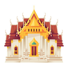 Fototapeta premium Vector Wat Benchamabophit Temple Thailand Cartoon Illustration Isolated