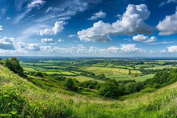 Fototapeta premium A panoramic countryside landscape, captures the beauty of nature, with copy space