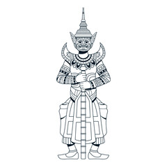 Vector Thai God Guardian Giant Cartoon Illustration Isolated