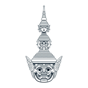 Vector Head Thai Guardian Giant Cartoon Illustration Isolated