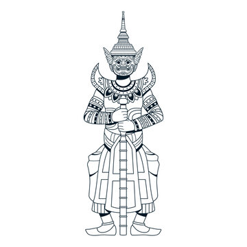 Vector Thai God Guardian Giant Cartoon Illustration Isolated