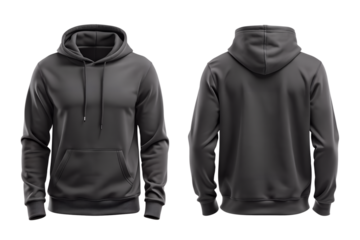 Black hoody sweatshirt mockup front and back view isolated on white background. Cloth mock up  template for design.png