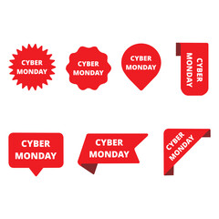 Conjunto de etiquetas de Cyber Monday en blanco y rojo. Vector