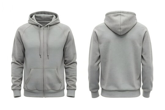 Grey hoody jacket sweatshirt mockup front and back view isolated on white background.Cloth mock up   template for design.