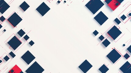 Business presentation template with a polished white background and striking navy blue and red square motif placed diagonally for a modern touch.