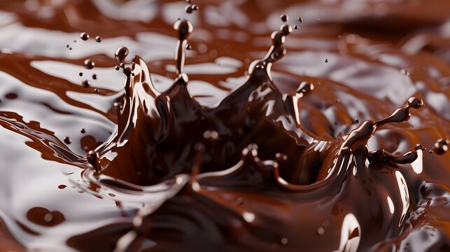 Close-up of rich, creamy chocolate splash creating mesmerizing patterns and textures