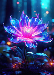 Generative AI beautiful fantasy flower plant with glowing light, luminous and realistic flowers. Each petal emits a mesmerizing, enchanting flower atmosphere magical floral, Gorgeous mystical Floral
