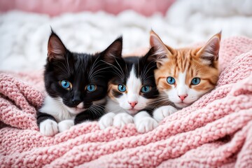 The Cats That Are Laying On A Blanket Together, Cute Cats, Two Cats, Cute Kittens, Kittens, Cute And Cuddly, Cute And Friendly Eyes, Has Two Adorable Blue Eyes, Cute Cat Photo, Piercing Eyes, Stunning