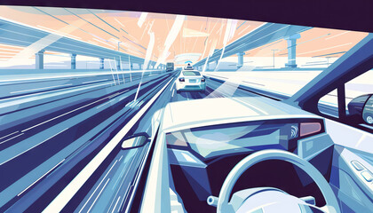 Obraz premium Self-Driving Cars Advance to Freeways, Offering Driverless Rides.
