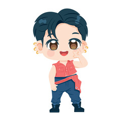 Vector Cute Character Boy Idol Kpop Cartoon Illustration Isolated