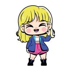 Vector Cute Character Girl Idol Kpop Cartoon Illustration Isolated