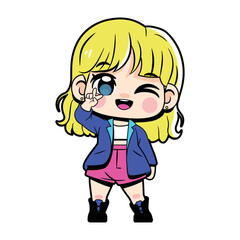 Vector Cute Character Girl Idol Kpop Cartoon Illustration Isolated