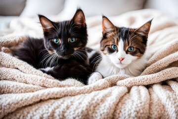 The Cats That Are Laying On A Blanket Together, Cute Cats, Two Cats, Cute Kittens, Kittens, Cute And Cuddly, Cute And Friendly Eyes, Has Two Adorable Blue Eyes, Cute Cat Photo, Piercing Eyes, Stunning