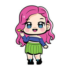 Vector Cute Character Girl Idol Kpop Cartoon Illustration Isolated
