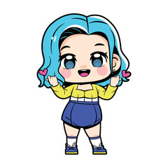 Vector Cute Character Girl Idol Kpop Cartoon Illustration Isolated
