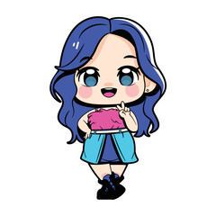 Vector Cute Character Girl Idol Kpop Cartoon Illustration Isolated