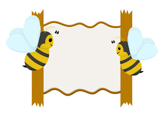 Honey bees flying against the background of an empty text box