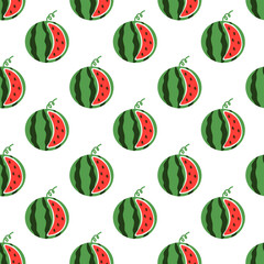 Cut slice, dissected Watermelon Vector Seamless Pattern. Food Background. Summer fruit wallpaper. Flat illustration.