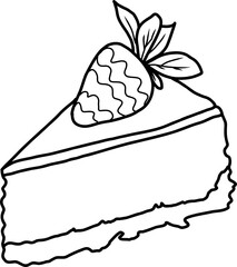 Cheescake strawberry outline hand drawn.