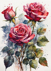 Generative Ai  beautiful bouquet of watercolor roses, watercolor painting of rose flowers, beautiful rose flower watercolor painting, water color rose, rose flower watercolor, floral watercolor.