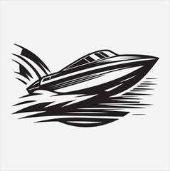 speed boat icon silhouette vector art illustration, solid white background
