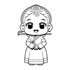 Vector Cute Girl Korean Hanbok Traditional Clothes Cartoon Character Illustration Isolated