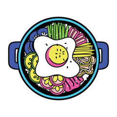 Vector Korean Traditional Bibimbap Cartoon Illustration Isolated