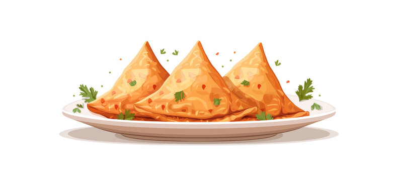 samosa muslim food in dish Vector flat minimalistic isolated illustration