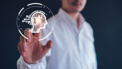 Ai technology,  man using technology smartphone, artificial intelligence by enter command prompt...