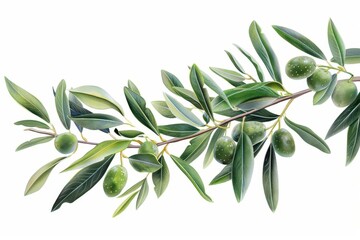 olive branch with lush green leaves isolated on pristine white background digital illustration