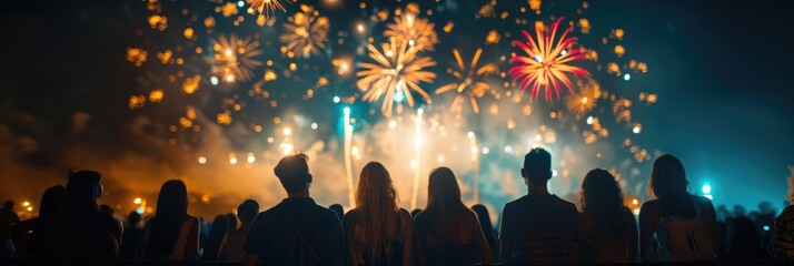 Crowd Watching Fireworks Display at Night