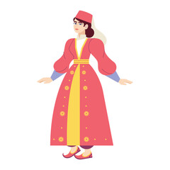 Vector Woman Turkish Folk National Costume Cartoon Illustration Isolated