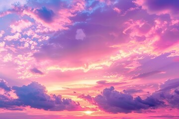 Obraz premium panoramic view of a stunning pink and purple sky at sunset nature photography header