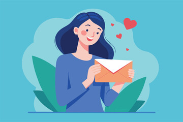 Fototapeta premium a girl holding an envelope with a heart symbol above it. the envelope contains a love letter or a romantic message. Valentine's Day