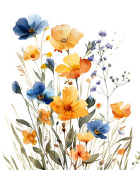 Watercolor Painting of Colorful Wildflowers