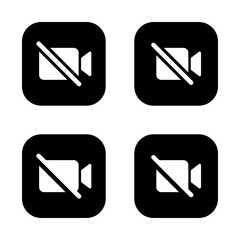Video camera off icon set on black square