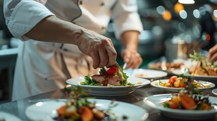 Capture the elegance of a chef presenting a multi-course dinner at a private event. Each dish tells...