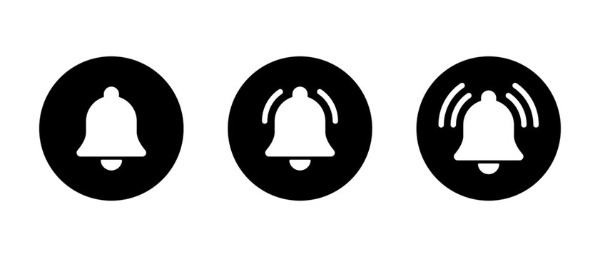 Notification ringing bell icon set on black circle