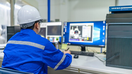 Asian engineer working at Operating hall,Thailand people wear helmet  work,He worked with diligence...
