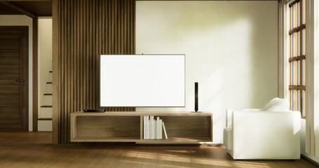 Cabinet room wooden interior wabisabi  decoration japanese style.3D rendering