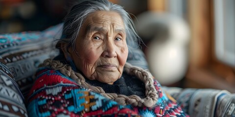 Elderly Inuit woman shares her traumatic experiences from colonization and residential schools. Concept Indigenous storytelling, Historical trauma, Cultural preservation, Resilience, Healing efforts