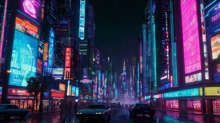 Obraz premium A futuristic cityscape at night with alone gamer