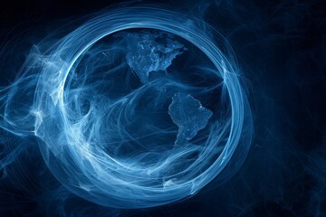 Obraz premium A blue circle with a globe inside of it