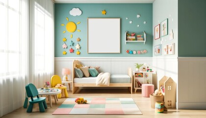 Colorful Nursery with Toys and Wall Decorations.