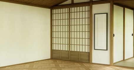 Muji Empty room Clean minimalist room interior, 3D rendering