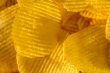 Full frame foodbackground of potato chips, top view 1