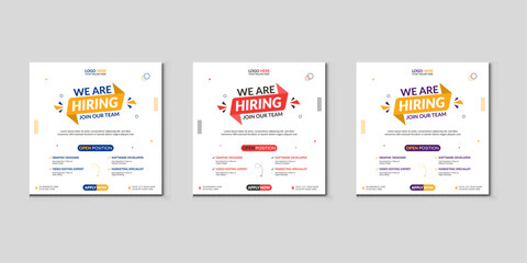 We are hiring job vacancy Social Media Post Or Instagram Promotional Social Media Square Banner And Square Flyer Template Design