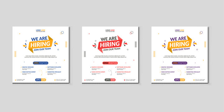 We are hiring job vacancy Social Media Post Or Instagram Promotional Social Media Square Banner And Square Flyer Template Design