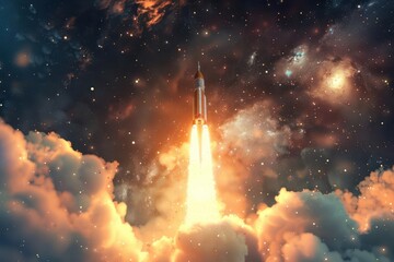 rocket blasting off into space symbolizing success and achievement ai generated illustration